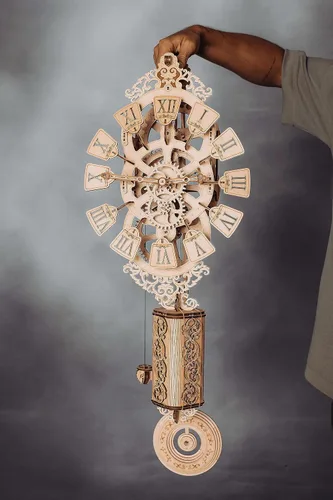 Vista 2 de Wood Trick Pendulum Wall Clock Kit Wooden 3D Puzzles for Adults to Build - 3D Wall Clock Mechanical Model - 42x12 in - Engineering DIY Project