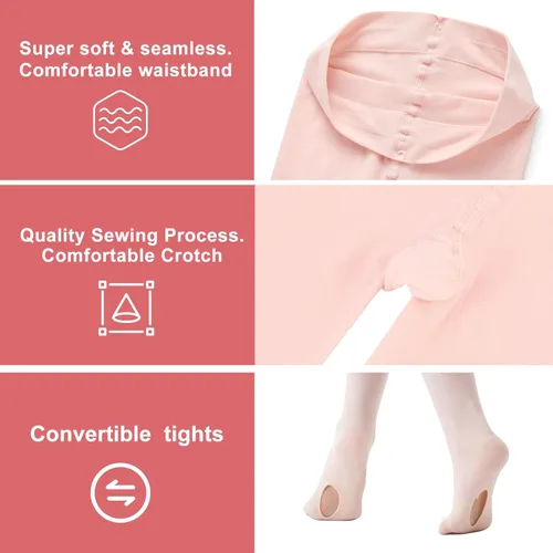 Vista 4 de Feisract Mallas de ballet para niñas y mujeres, mallas de transición ultra suaves
