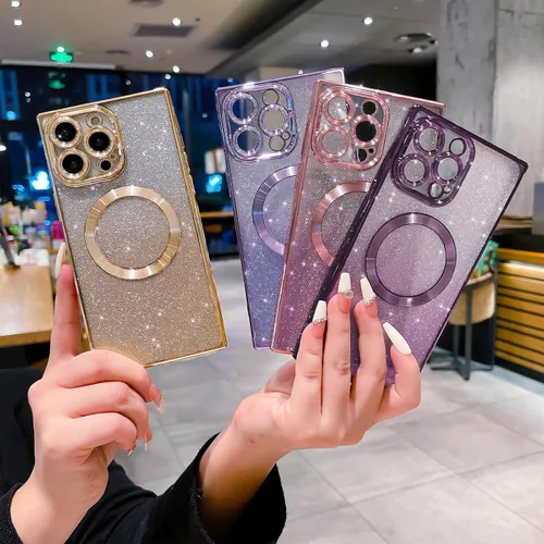 Vista 7 de Funda para iPhone 14 Pro Max, compatible con MagSafe, funda magnética con purpurina, lujosamente lindas, chapadas, brillantes para iPhone 14 Pro Max