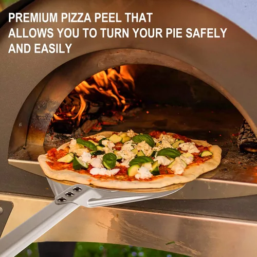 Vista 8 de Pizza Turning Peel-Premium Pizza Paddle con mango antideslizante cubierto de goma – Pelar giratorio resistente con placa de aluminio – Diseño