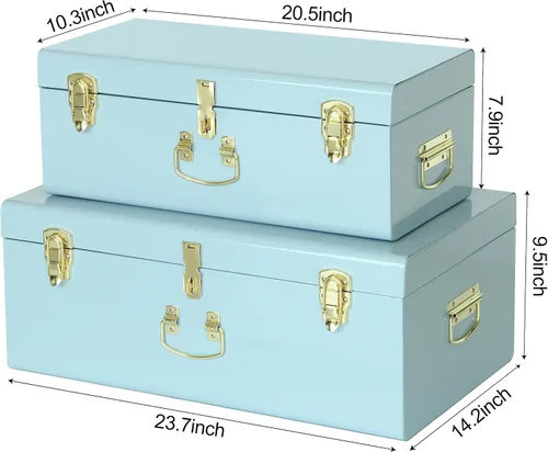 Vista 23 de Vixdonos Juego de 2 baúles decorativos de almacenamiento de caja de metal con asa (blanco con cierres de bronce)
