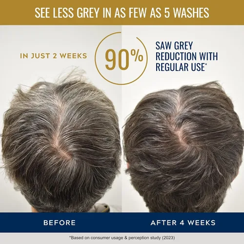 Vista 3 de Just for Men Control GX + THK Thickening Shampoo, Grey Reducing, 4 Fl Oz Control GX + THK engrosa el cabello hasta un 20% mientras reduce las canas.