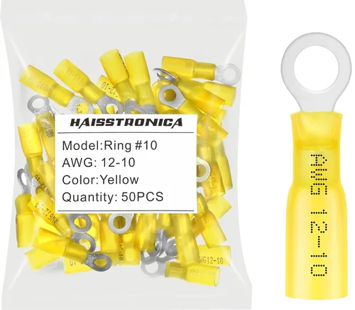 Vista 24 de haisstronica 100 conectores de anillo termorretráctiles de grado marino #10, calibre 16-14, cobre estañado de 0.028 in, conectores de terminales