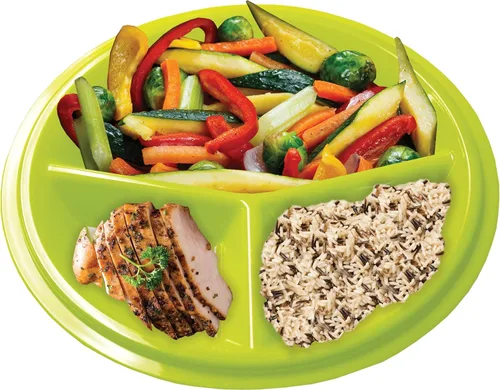 Vista 6 de Rehabilitation Advantage Placa de porción de 3 compartimentos con tapa (juego de 2)