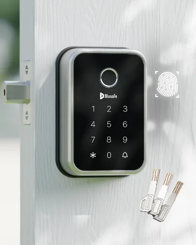 Smart Lock Cerradura de huella digital para puerta de entrada, 4 en 1, cerradura inteligente (níquel cepillado en la nube)