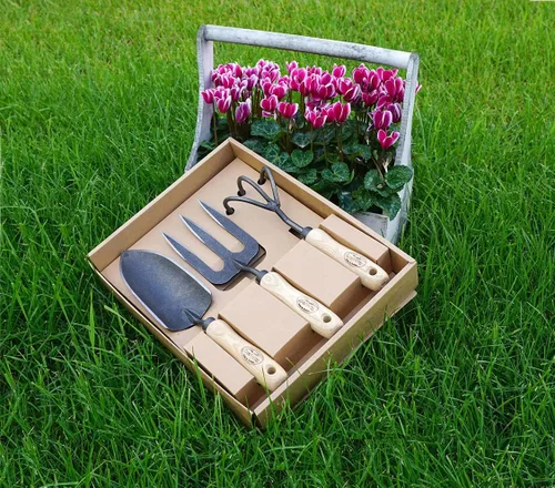Vista 2 de Dewit Set de regalo de herramientas de 3 piezas con cultivador de 3 dientes, paleta forjada y tenedor de mano forjado