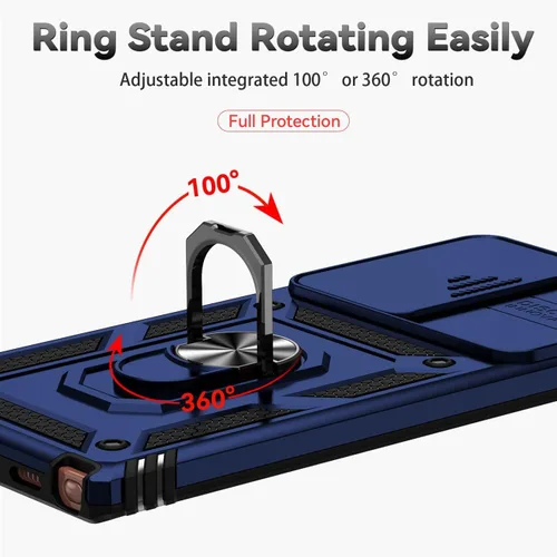 Vista 5 de Funda para Galaxy Note 20 Ultra/Samsung Note 20 Ultra N986U con protector de pantalla de vidrio templado y cubierta de cámara deslizante, anillo Azul