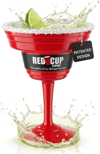 Red Cup Living Vasos de margarita de plástico reutilizables con tallo de 15 onzas, tazas de cóctel inastillables, copas de fiesta duraderas para