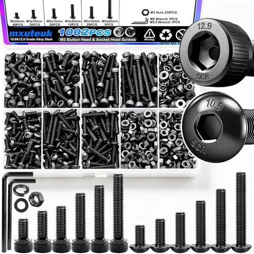 Vista 33 de mxuteuk Kit de surtido de 620 tornillos M3, kit de tornillos M3 adecuado para impresora 3D, 6/8/10/12/16/20mm grado 12.9 pernos de acero aleado