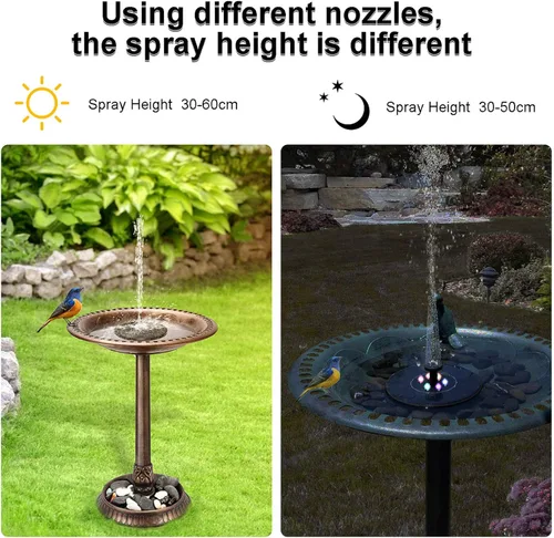 Vista 4 de Bomba de fuente solar bomba de agua de 3 W con energía solar con luces LED panel solar con 7 boquillas kit de bomba de agua para estanque fuente