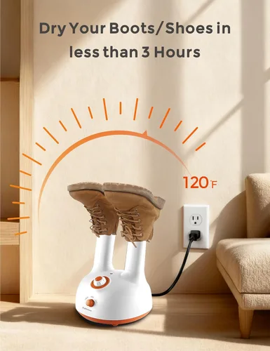 Vista 6 de Euphonious Secador de botas, secadora de zapatos con 6 ajustes de temporizador, para botas de trabajo y botas de invierno, blanconaranja