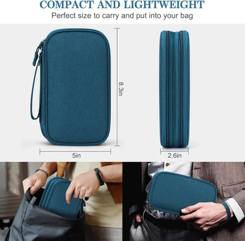 Vista 435 de FYY Organizador para accesorios electrónicos, para viajes, para cables, celular y cargadores, estuche portátil, impermeable, doble capa, bolsa