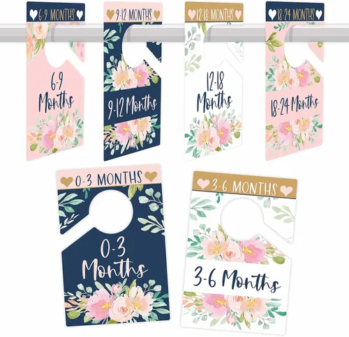 Hadley Designs 6 divisores de tamaño de armario para bebé niña - Divisores florales para armario de bebé por mes, organizador de armario de bebé