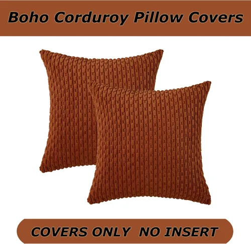 Vista 160 de Kevin Textile - Juego de 2 fundas de almohada decorativas de pana suave, estilo bohemio, a rayas, decoración del hogar para sofá, cama, sofá y sala