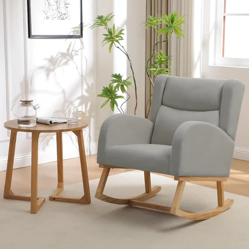 Vista 4 de Mecedoras para guardería, mecedoras tapizadas, mecedoras deslizantes para sala de estar, dormitorio, cómoda silla mecedora de lino con respaldo