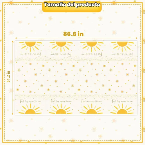 Vista 3 de 3 piezas de manteles de cumpleaños de sol bohemio, decoración de fiesta de sol bohemio, desechables, plástico impermeable, rectangulares