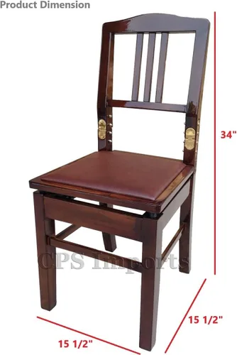 Vista 2 de Banco de silla de piano ajustable con soporte de respaldo en nogal