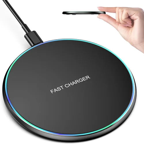 Vista 7 de Cargador inalámbrico compatible con iPhone 17 16 15 14 13 12 11 Pro Max/Mini/Plus/XR/X/8, 15W Max Fast Wireless Charging Pad Mat para Samsung Galaxy