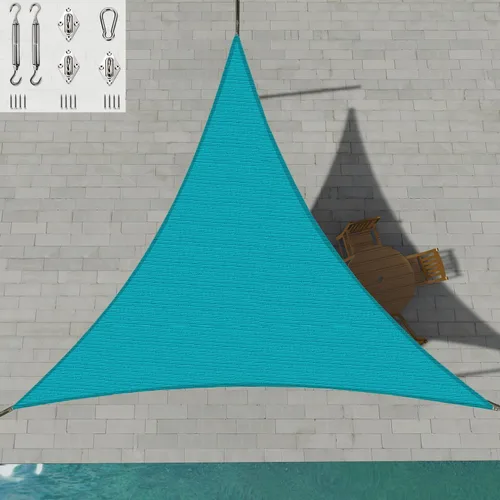 Vista 12 de Patio Paradise - Toldo parasol beige de 2 x 2 x 2 pies con kit de herrajes de 6 pulgadas, toldo triangular equilátero, tela duradera