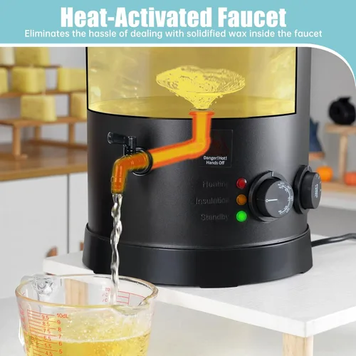 Vista 6 de TOAUTO Derretidor de cera de 20 libras para hacer velas, olla de fusión de cera de velas con tres ajustes de potencia de 60 a 100 grados