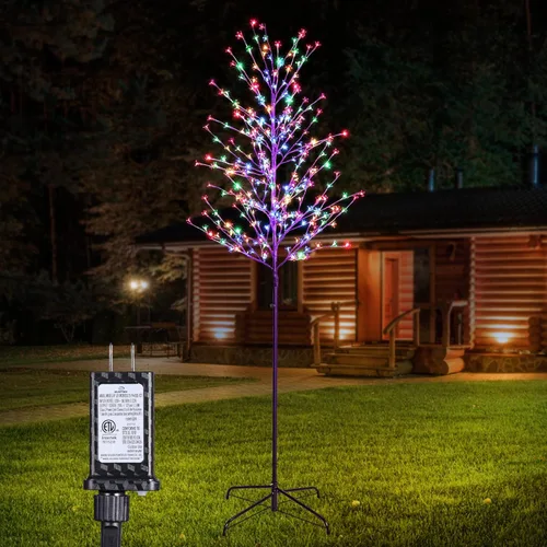 Lomotech Lighted Cherry Blossom Tree - 6Ft Artificial Tree with 8 Modes Timer for Indoor Outdoor Party Holiday Christmas Decorations (Multicolor)