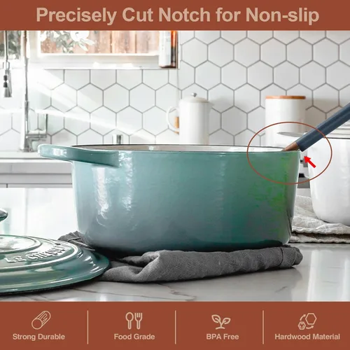 Vista 2 de Cucharas de madera para cocinar, 6 PCS utensilios de cocina de madera de acacia natural, juego de utensilios de cocina de madera antiadherente