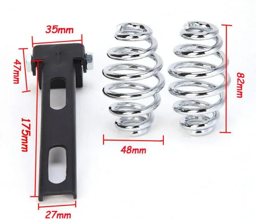 Vista 6 de Asiento Individual de Motocicleta Marrón de 3 Pulgadas con Remaches y Resorte con Placa Base, Kit de Montaje de 3 Pulgadas Compatible con Harley