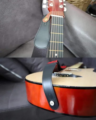 Vista 4 de RAUYIVANY Correa de guitarra, diseño de cruz al atardecer con correas de guitarra de extremo de cuero, longitud ajustable, con bloqueo de correa +