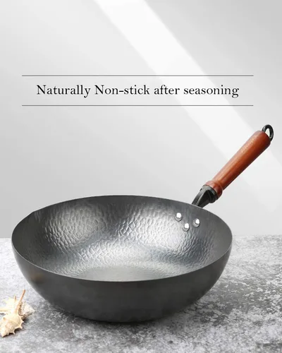 Vista 6 de BIELMEIER - Sartén Wok de 12.5", sartén para sofrito con tapa, guantes y accesorios para ollas, de acero al carbono, adecuada para todas las estufas