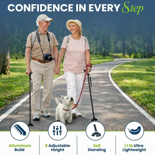 Vista 3 de Bastón para hombres y mujeres – Plegable, ajustable, bastón autoestable con base pivotante de 360°, agarre cómodo, bastones resistentes