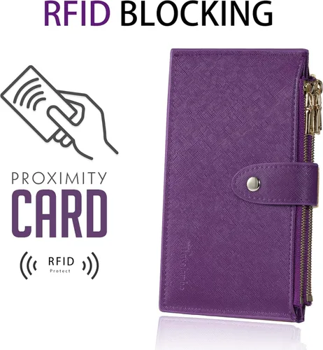 Vista 3 de Travelambo Cartera para mujer con bloqueo RFID y bolsillo con cremallera Cartera RFID