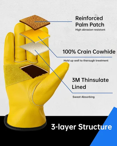 Vista 3 de DULFINE Winter Leather Work Gloves for Men and Women,3M Thinsulate Lining for Cold Weather Work, Thermal Insulated Gloves