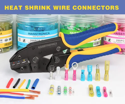 Vista 6 de haisstronica 200 conectores de pala hembra termorretráctiles azules, AWG 16-14, kit de terminlas de pala hembra termorretráctil, conectores