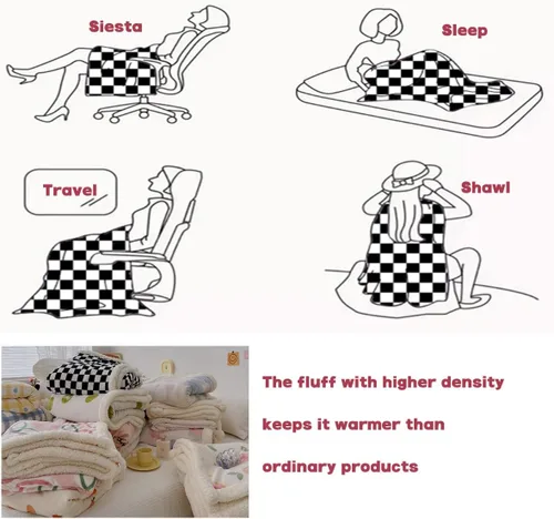 Vista 4 de Beige Cobijas Calientes para Invierno Geometry Lattice Line Modern Shaggy Blanket Decorative for Sofa, Couch, Bedroom Small Size 31.5In x 47In