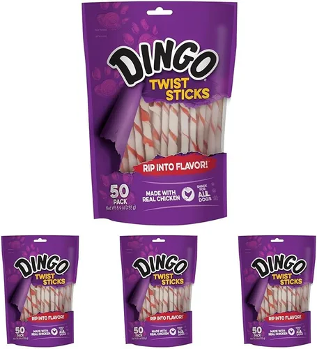 Vista 6 de Dingo Twist Sticks 50 Unidades, Masticables de Piel Cruda para Perros, Hechos con Pollo Real, 50 Unidades (Paquete de 1)