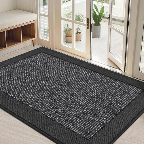 Vista 43 de BEQHAUSE Tapete para puerta interior de 20 x 32 pulgadas, tapete antideslizante para entrada, lavable, resistente a la suciedad, tapete de Negro