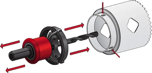 Vista 20 de Disston QUICKCORE - Juego de 13 piezas - sierras de agujero de 3/4", 7/8", 1 1/8", 1-3/8", 1-1/2", 1-3/4", 2", 2 1/8" y 2-1/2" y eje de cambio