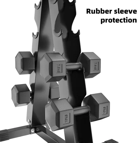 Vista 7 de 4-Tier Dumbbell Rack Stand, A-Frame Metal Weight Rack with Handle Space-Saving Strength Training Dumbbell Storage for Home Gym