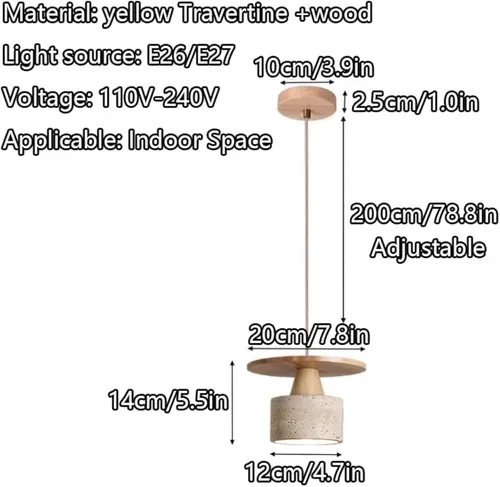 Vista 6 de Modern Small Pendant Lights Fixtures Nordic Retro Solid Wood Hanging Lamp Simple Cylinder Yellow Cave Stone Chandelier for Kitchen Island Bar
