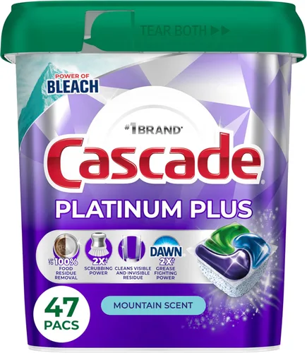 Vista 11 de Cápsulas Cascade Platinum Plus para lavavajillas, detergente para lavavajillas, jabón detergente para platos, Mountain, 19