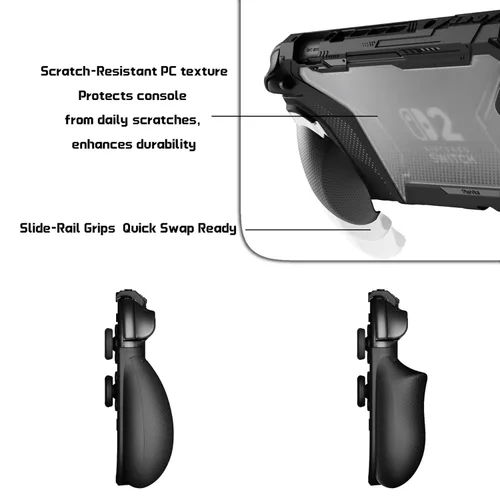 Vista 7 de playvital for Switch 2 Beyond-Grip Protective Case, Interchangeable FPS/Omni Ergonomic Grips + Military-Grade Drop Dockable Cover + 2 Joystick Caps