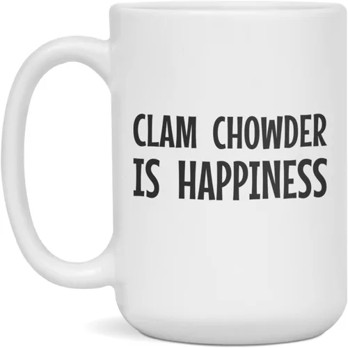 Vista 3 de Clam Chowder is Happiness - Taza de café, 11 onzas, color blanco