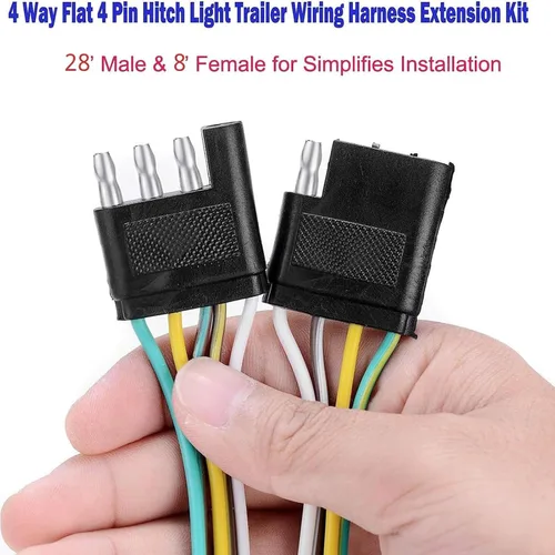 Vista 2 de Kit de cableado de luz para remolque, arnés de cableado de 36 pies con 4 vías planas, impermeable, calibre 18, kit de cableado de 4 pines