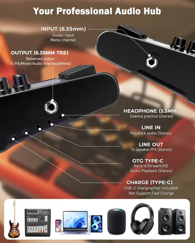 Vista 7 de JOYO Amplificador de guitarra eléctrica portátil de 10 W, pedal multiefectos, amplificador combinado con interruptor de pie, modelos de 14 amperios