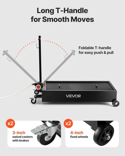 Vista 5 de VEVOR Bandeja de drenaje de aceite de perfil bajo, bandeja de cambio de aceite de metal de 20 galones, carrito de drenaje de aceite eficaz con bomba