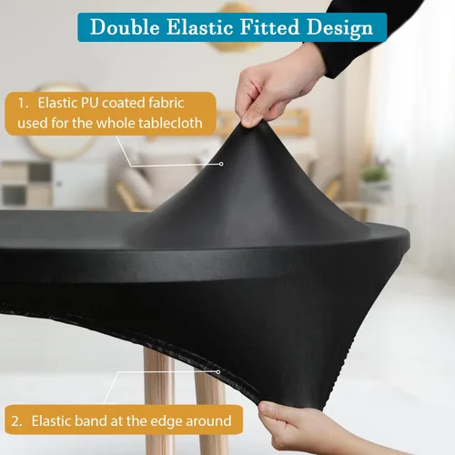 Vista 2 de Mantel redondo de poliuretano de doble diseño, mantel redondo elástico antidesgarros, lavable, mantel ajustable suave al tacto, mantel impermeable a