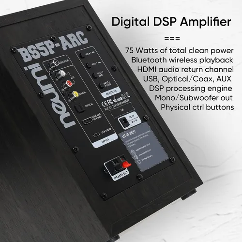 Vista 6 de NEUMI BS5P-ARC - Altavoces de estantería alimentados de 75 W, Bluetooth