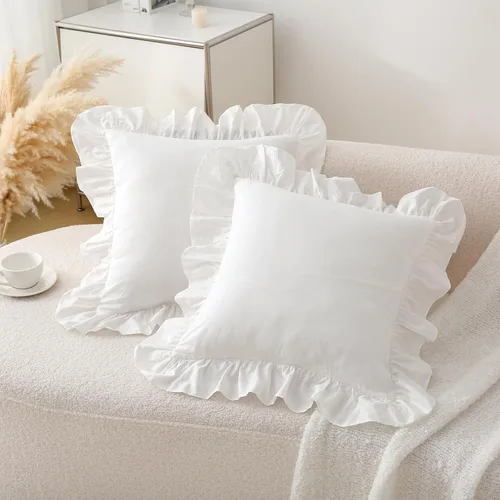 Vista 61 de Paquete de 2 fundas de almohada europeas a cuadros azul polvoriento, blanco, a cuadros, 100% algodón lavado, a cuadros, estilo francés, rústico