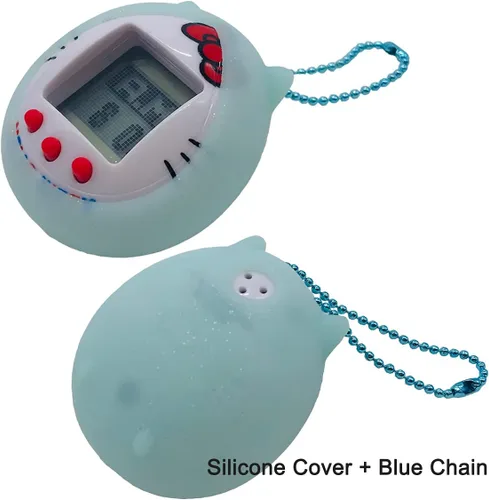 Vista 3 de Funda de silicona para Tamagotchi Hello Kitty Pet con cadena de bolas Funda a prueba de golpes, funda protectora con cadena de bolas (funda azul)
