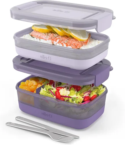 Vista 8 de Ello Juego de 2 contenedores de almacenamiento de alimentos de plástico para lonchera, tipo Bento, con tapas de plástico herméticas, a prueba